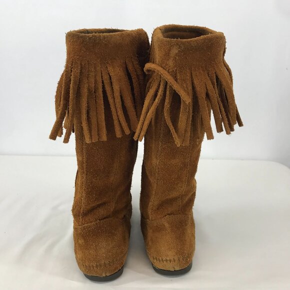 MINNETONKA ~ WOMENS 7 ~ TAN LEATHER SUEDE MOCCASIN BOOTS - Picture 5 of 9